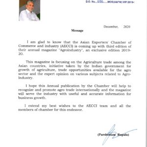 Letter from minister parshottam rupala state farmers welfare